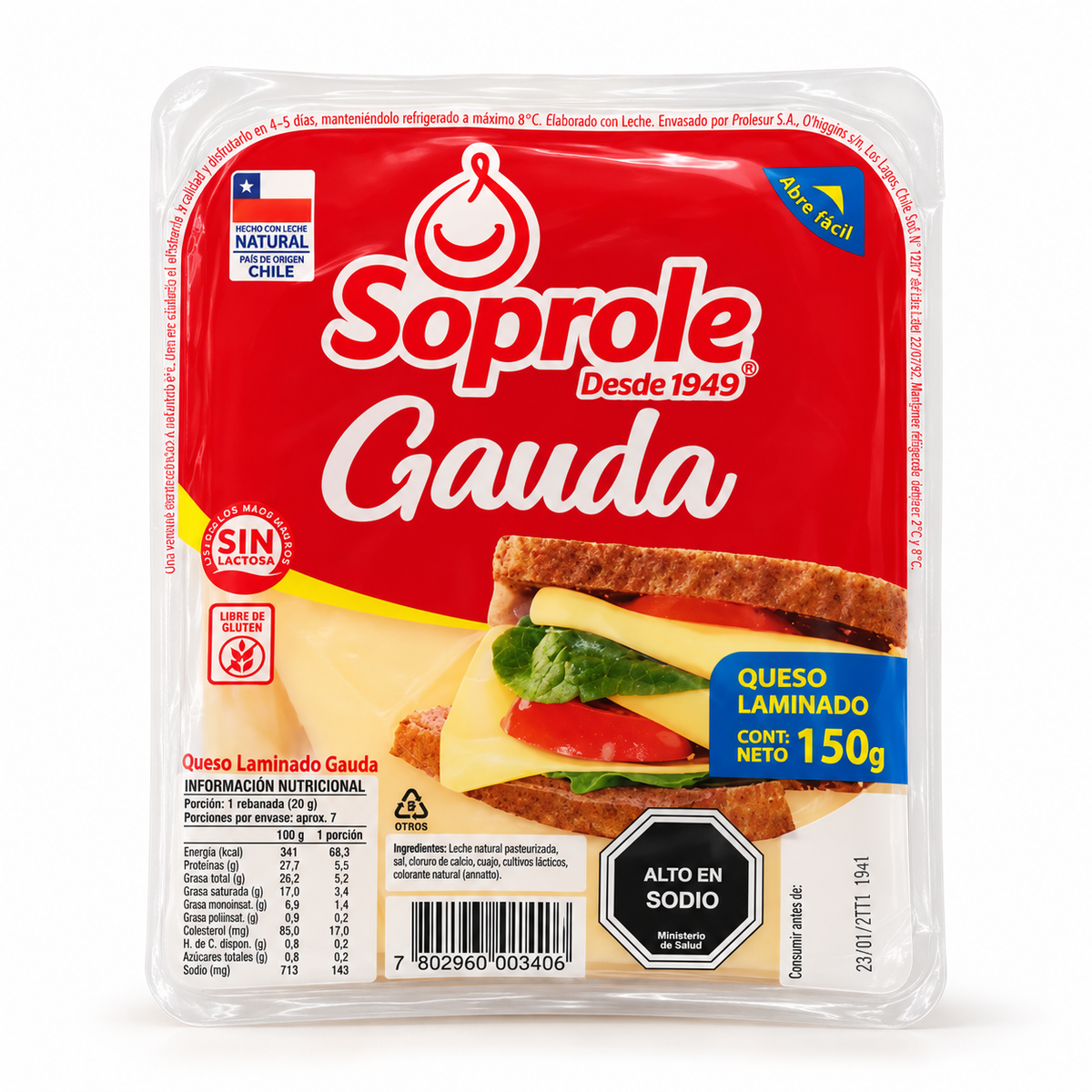 Queso Soprole Gauda laminado 150 g